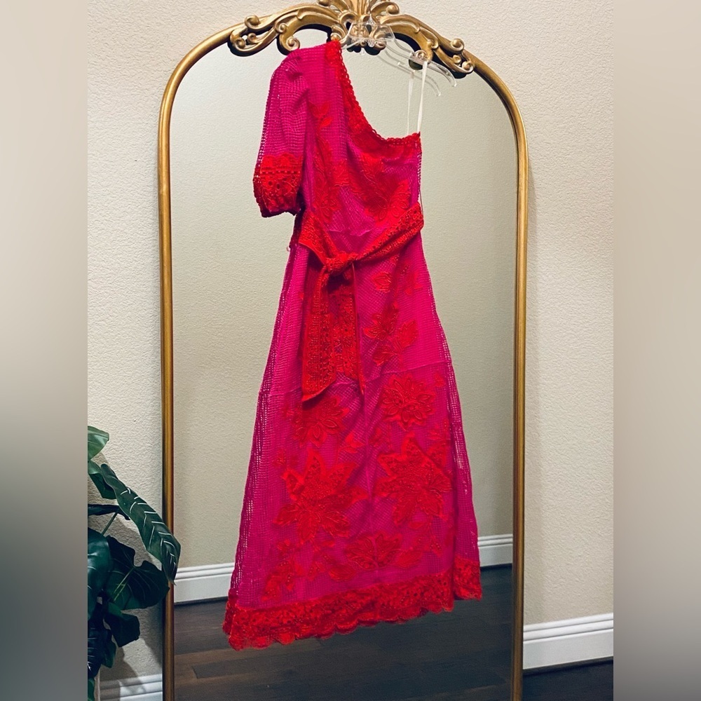 Farm Rio Guipuire Lace One-Shoulder Maxi Dress Size L - Picture 4 of 15